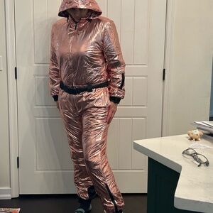 Metallic Pink Hooded Jumpsuit